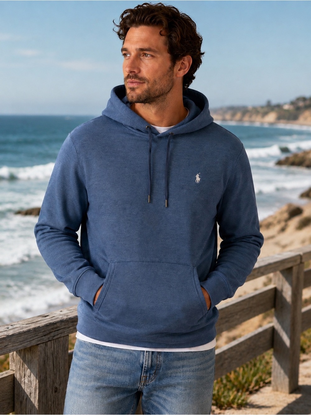 Polo Ralph Lauren Blue Pullover Hoodie Sweatshirt Men’s Large Preppy Casual - Picture 2 of 9
